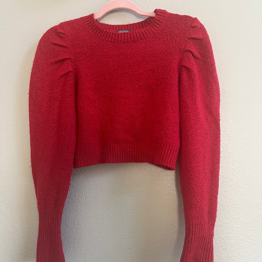 ❤️ Red Puff Sleeve Cropped Knit Sweater ❤️